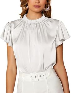 Maysoar Satin Tops for Women Frill Mock Neck Silk Blouse Casual Butterfly Sleeve Shirt, White, XX-Large