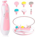 Qunlions life Glopole Baby Nail Trimmer File with Light - Safe Electric Nail Clippers Kit for Newborn Infant Toddler Kids Toes and Fingernails - Care, Polish and Trim - Battery Operated (AA), Pink