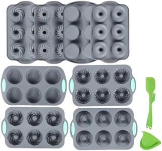 8 Pcs Silicone Donut Molds for Baking, Silicone Donut Pans, Non-stick Muffin Pans, Doughnut Baking Molds, Cake Molds in 4 Styles, 6-Cavity Donut Makers, Includes Brush & Spatula & Gloves