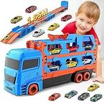 VATOS Transport Truck Toys Cars for Boys Ages 3 4 5 6, Portable Truck Toy with 6 Race Cars, Best Gift Carrier Vehicles Toys Set for Kids