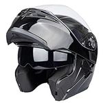 Full Face Motorcycle Helmet Dual Visor Sun Shield Flip up Modular Motocross DOT Approved (L, Gloss Black)