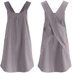 Ptsygantl Apron Women, Aprons for Women with 2 Pockets, Cooking Aprons for Women, Cotton Linen Garden Aprons, Apron Dress (Grey)