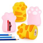 4 PCS Cat Paw Pencil Sharpener, Cute Manual Pencil Sharpener for Kids, Small Handheld Pencil Sharpeners for School, Kawaii School Office Supplies Gifts for Girls, Mini Stationery Pink/Yellow