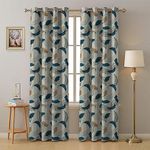 SPACES DRAPE STORY Premium Printed Blackout Curtain With Lining, Set Of 2, 8Ft Opaque Door Curtains, Teal