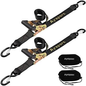 Ayaport Boat Trailer Transom Tie Down Straps for Boat Jet ski Kayak Canoe 4 Feet 1.6 inches 5000lbs Break Strength Heavy Duty Ratchet Straps with S Hooks, Pack of 2