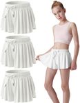 3 Pack Girls Flowy Shorts with Spandex Liner 2-in-1 Youth Butterfly Skirts for Fitness, Running, Sports, White, XS