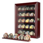 Indeep Military Challenge Coin Display Case Cabinet Rack Holder Shadow Box with Glass Door (Mahogany Finish)