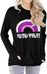 Fuyxxmer Womens Good Vibes Sweatshirt Rainbow Graphic Inspirational Tee Long Sleeve Pullover Blouses Top Shirts with Pockets