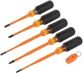 Klein Tools 33736INS Insulated Screwdriver Set, 1000V Slim-Tip Driver with Phillips, Cabinet and Square Bits and a Magnetizer, 6-Piece