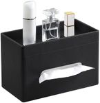 MEIBOOCH Plus Size Tissue Box Cover Rectangle, PU Leather Tissue Box Holder with Storage Tray, Decorative Organizer Tissue Holder for Bathroom, Bedroom Dresser, Night Stand, Office (Black)