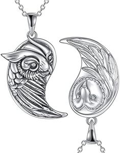 YFN Owl Necklace Sterling Silver Yin Yang Owl Pendant Matching Jewelry for 2 Gifts for Couple Friends Women Men