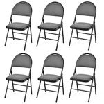 COSTWAY 2/4/6 Pack Fabric Padded Folding Chair, Metal Frame Easy Storage Conference Chair with Sponge Seat, Backrest & Foot Pads, Hall Guest Seating for Bedrooms Office Events (6, High Back, Grey)