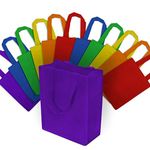 Gift Bags Bulk - 12 Pack Small Rainbow Assorted Color Fabric Gift Bags with Handles, Solid Color Mini Reusable Tote Bags for Kids Birthday Party, Goodie & Favor Bags, Crafting, Christmas Wrap - 8x4x10