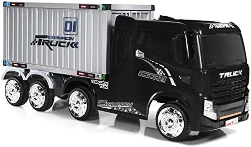 COSTWAY Kids Electric Ride on Car, 12V Battery Powered Semi-Truck with Storage Container, Remote Control, MP3, USB, Lights, 8 Wheels Vehicle Toy Cars for 3+ Years (Black)