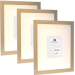 11x14 Inch Oak Wood Effect Photo Frame set of 3 with double mounts for A4 or 5x7 photo,A4 Natural wood effect Picture frames 3 Pack With Mount for Wall Display