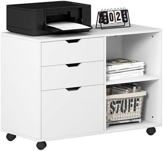 DlandHome 3-Drawers File Cabinet, Mobile Lateral Filing Cabinet, Printer Stand with Open Storage Shelf, Rolling Office Filing Cabinet with Wheels for Letter Size,White