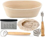 10inch Oval Bread Proofing Basket Set Sourdough Bannetons Fermentation Basket with Dough Scraper Dough Whisk Cloth Liner