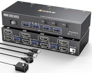 HDMI KVM Switch 2 Monitors 3 Computers 4K@60Hz, 𝐄𝐃𝐈𝐃 𝐬𝐢𝐦𝐮𝐥𝐚𝐭𝐢𝐨𝐧, Dual Monitor KVM Switch for 3 Computers Share 2 Monitor and Keyboard Mouse Printer, Wired Remote and 5 Cables Included