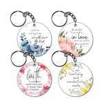 Printality Set of 4 Bible Verse Wooden Keychains – 1.97-inch MDF Keychains with Stainless Steel Chain, Inspirational Christian Faith Quotes – Perfect Religious Gift for Men, Women, & Kids S1