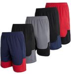 5 Pack: Big Boys Youth Short Clothing Knit Mesh Active Athletic Performance Basketball Football Lacrosse Tennis Exercise Summer Gym Golf Running Teen Training Shorts -Set 7- L (12/14)