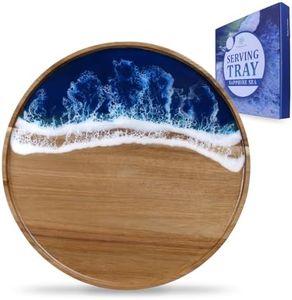 Artmujohn Acacia Wooden Serving Tray, Epoxy Resin Cheese Circular Tray,Appetizer charcuterie Board, Fruit Tray,Craft Tray,Picnic Tray,exquisitely Packaged Tray in a Gift Box