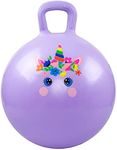 PlayZap Bouncy Hopper Ball 18 inch with Handle Kids Hopping Ball Inflatable Hopper Ball 18" for Children Toddlers Girls Ages 3-6 Purple Unicorn
