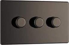 BG Electrical Screwless Flat Plate Triple Dimmer Intelligent Light Switch, Black Nickel, 2-Way