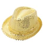 inlzdz Kids Boys Girls Sequins Fedora Hat Hip Hop Latin Jazz Street Dance Costume Accessories Cap Yellow One Size