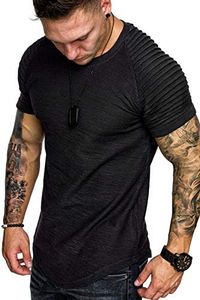 COOFANDY Men's Muscle T-Shirt Pleated Raglan Sleeve Bodybuilding Gym Tee Short Sleeve Fashion Workout Shirts Hipster Shirt, Black, 3X-Large