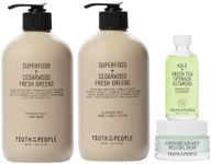 Youth To The People Superfood Face + Hand Care, Vegan Skincare Bundle Set, Kale + Green Tea Face Cleanser (2oz) + Air-Whip Facial Moisturizer (0.5oz) + Hand Wash (13.1oz) + Body Lotion (13.1oz)