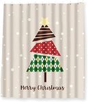 Juvale Christmas Tree Winter Shower Curtain Set for Bathroom Decorations, 12 Hooks Included (70 x 71 in)