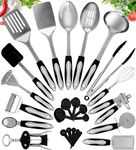 25 pcs Kitchen Utensils Stainless Steel - Non-Stick Kitchen Utensils Set - Stainless Steel and Silicone Cooking Utensils Set - Kitchen Tools Gadgets Accessories Spoons Turners Spatula Ladle Set