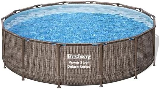 Bestway Power Steel 14 Foot x 42 Inch Round Above Ground Outdoor Backyard Swimming Pool Set with Filter Pump, Ladder, and Pool Cover