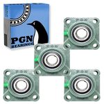 PGN UCF205-16 Pillow Block Bearing - Pack of 4 Square Flange Mounted Pillow Block Bearings - Chrome Steel Bearings with 1" Bore - Self Alignment