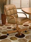 Caster Chair Company Casual Rolling Caster Dining Chair with Swivel Tilt in Honey Oak Wood with Buff Bonded Leatherette Seat and Back (1 Chair)