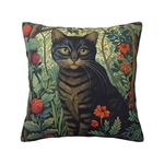 Ideeze William Morris Style Vintage Cat Throw Pillow Covers Soft Decorative Throw Pillowcases Cushion Case Square for Home Decor Bed Couch Car Living Room 18x18 Inch