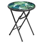 SONGBATE 18" Outdoor Side Table, Small Patio Table with Tempered Glass Tabletop, Steel Frame, Round Folding Table with Anti-Slip Footpads for Outdoor and Indoor