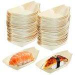 Cabilock Bamboo Paper Plates 100pcs Disposable Wood Boat Plates Sushi Boat Serving Tray Plate Japanese Style Snack Tray Serving Geta Plates Sushi Board Tray for Home Restaurant (5.5x3.2 inch)