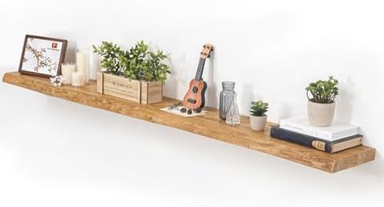 72" Wood Floating Shelves for Wall, Live Edge 9.3 Inch Deep Wall Shelves for Storage, Large Long Wall-Mounted Display Shelves with Invisible Heavy-Duty Metal Bracket for Living Room Bedroom, Natural