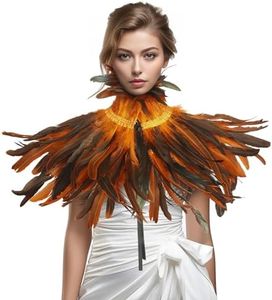 JEGERMIG Orange Feather Shrug Shawl Halloween Collar for Renaissance Ball Accessories