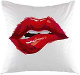oFloral Red Lip Pillowcase,Sexy Biting Lips Throw Pillow Case Square Cushion Cover for Sofa Couch Bedroom Living Room Dorm Decoration 18 X 18 Inch Red White