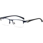 ANRRI Blue Light Glasses for Men Semi Rimless Rectangle Blue Metal Frame UV Blocking Computer Glasses+1.50 Magnification