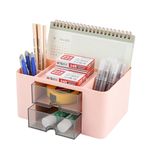 BYCY Office Desk Organizer with 2 Drawers Cute Desk Accessories Organizer Plastic Pen Holder for Desktop Storage, Desk Organizer for School, Home, Office Supplies (Pink)