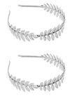 ZOONAI Women Girls 2Pcs Metal Leaf Headbands Bridal Jewelry Hairbands Wedding Party Hair Accessories (Silver, one size)