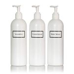 Artanis Home Silkscreened Empty Shower Bottle Set for Shampoo, Conditioner, and Body Wash, Cosmo/Bullet 16 oz 3-pack, White (White Pumps)