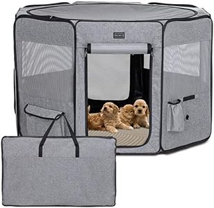 PETSFIT Dog Playpen, Puppy Tent Crates Cage Portable Pet PlayPens for Small Medium Dogs, Cat Playpen Indoor Outdoor with Carring Case Removable Zipper Top and Bottom RV Car Camping Traveling Grey M