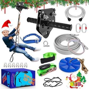 X XBEN Zip line Kit for Kids and Adults Outdoor: Up to 500Lbs - 200FT Quick Tighten Zipline for Backyard with Removable Trolley Swing Seat Spring Brake Ratchet Strap
