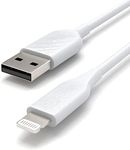 Amazon Basics ABS USB-A to Lightning Cable Cord, MFi Certified Charger for Apple iPhone 14 13 12 11 X Xs Pro, Pro Max, Plus, iPad, White, 0.91-m, 2-Pack