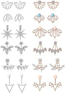 Tornito 12 Pairs Lotus Flower Earring Studs Chic CZ Earrings Jackets For Women Silver Rose Gold Tone (A2:12 Pairs, Silver&Rose Gold Tone)