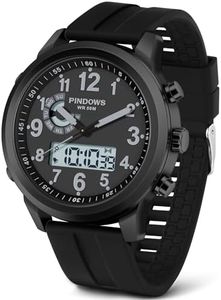 PINIDOUS Relojes para Hombre Relojes Deportivos Digitales para Hombre Multifuncional Militar Cuarzo Analógico Reloj Impermeable Acero Inoxidable Moda Clásica Reloj de Pulsera Casual Business (Negro)